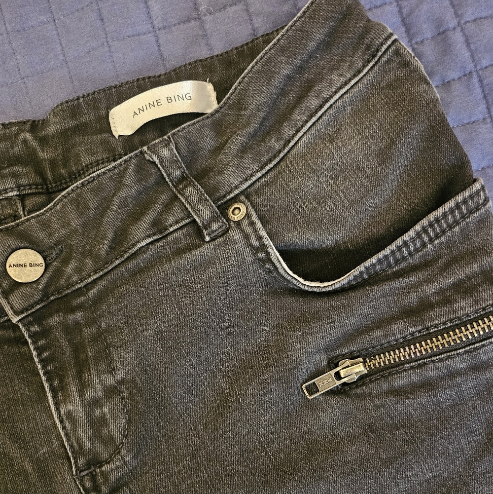 ANINE BING Designer Charcoal Black‎ Moto Skinny Jeans